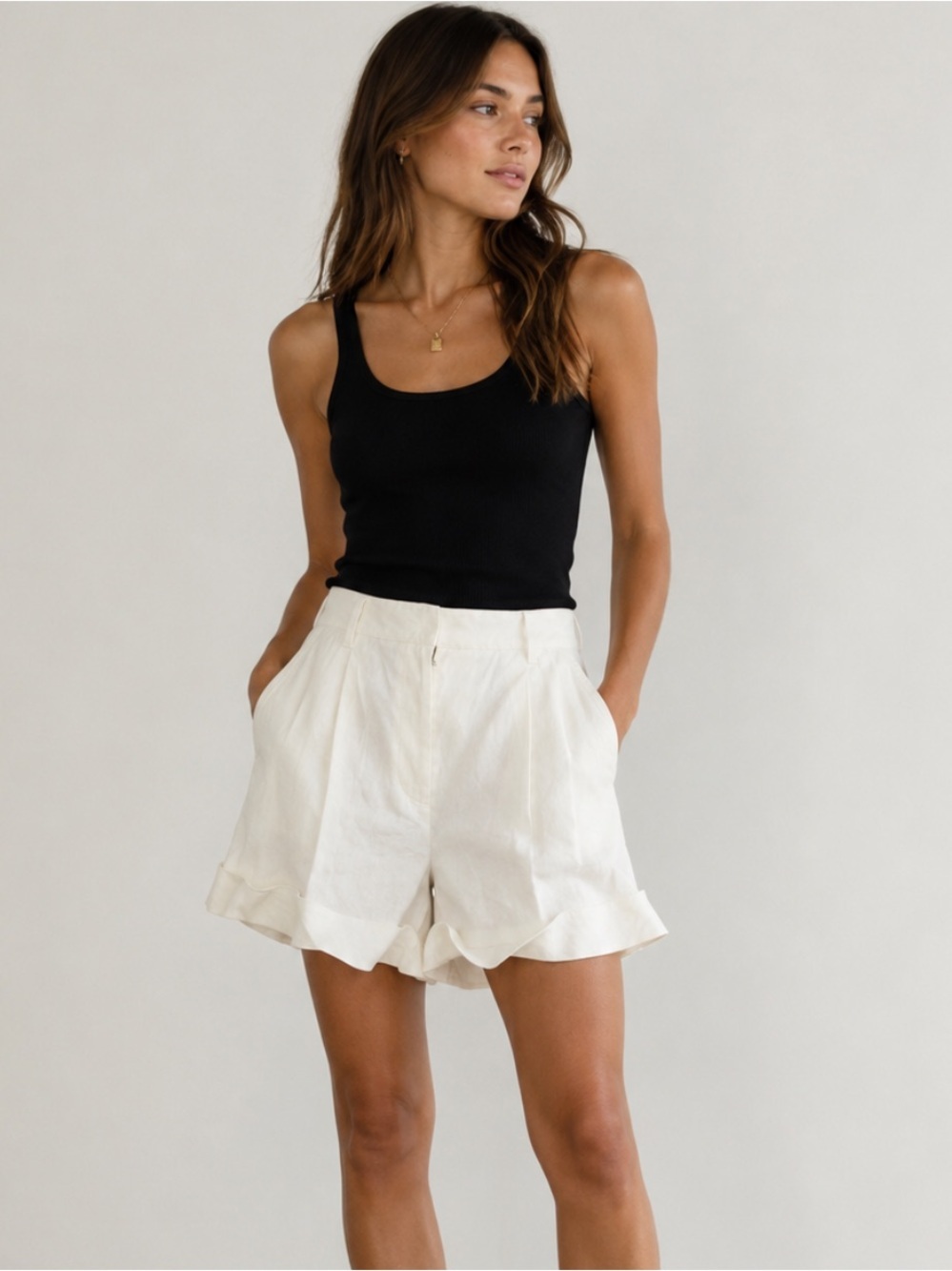 rag & bone White Linen-Blend Pleated Shorts